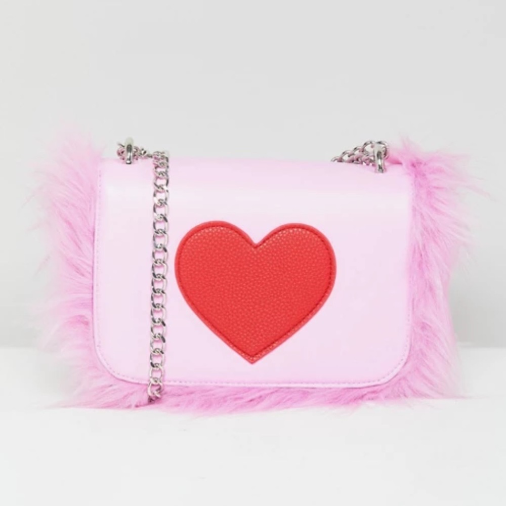 Skinnydip Heart Foldover Faux Fur Cross Body Bag